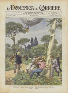 Het avontuur van een militaire ballon met geweld vastgehouden in de tuin van een villa bij Rome