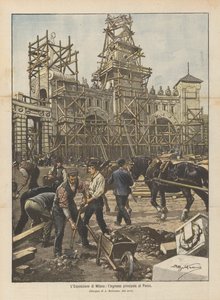 De tentoonstelling van Milaan, de hoofdingang van het park door Achille Beltrame