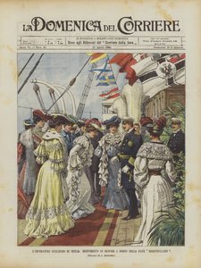 Keizer Wilhelm in Sicilië, ontvangst van dames aan boord van het schip Hohenzollern