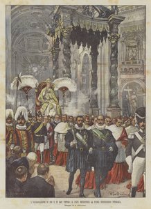 De kroning van Pius X in de Sint-Pieter, de paus geeft de eerste openbare zegen