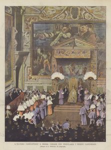 Het laatste consistorie in Rome, Leo XIII proclameert de nieuwe kardinalen door Achille Beltrame