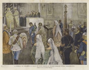De eedceremonie van de nieuwe tsarevitsj, de erfelijke groothertog Michael Aleksandrovitsj
