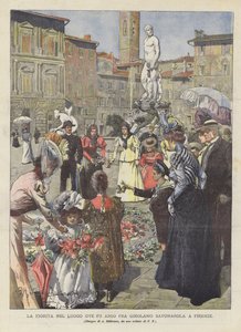 De bloei op de plaats waar Fra Girolamo Savonarola werd verbrand in Florence door Achille Beltrame