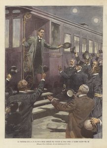 Het vertrek van ZKH de hertog van de Abruzzen voor de reis naar de Noordpool, het laatste afscheid van de koning