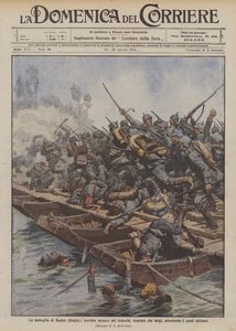 De slag bij Haelen (België), verschrikkelijke aanval van de Duitsers, afgeslagen door de Belgen over militaire bruggen