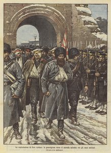 De capitulatie van Port Arthur, het Russische garnizoen geeft zich over met militaire eer door Achille Beltrame