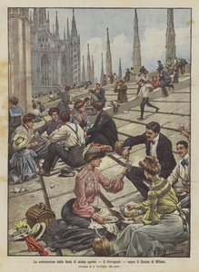 De viering van het mid-augustusfeest, Ferragosto, bovenop de kathedraal van Milaan door Achille Beltrame