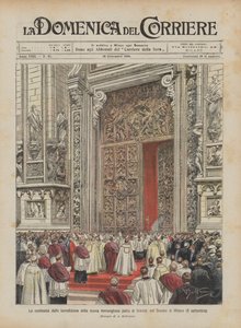 De ceremonie van de zegening van de nieuwe prachtige bronzen deur in de kathedraal van Milaan (8 september)