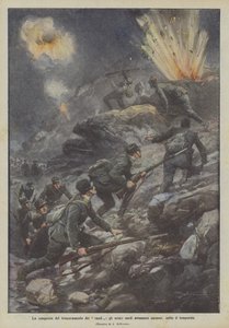 De verovering van de loopgraaf van de raketten, de heroïsche Sardijnen kruipen vooruit onder de storm
