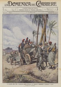 De verovering van Libië, vreedzame verkenning binnenland om de bevolking te vriend te maken en de plaatsen te herkennen door Achille Beltrame