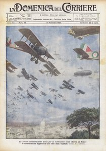 De grote luchtmanifestatie voor de viering van de Mars op Rome