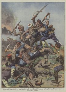 De oorlog van de vijf volkeren, tussen Bulgaren en Turkse soldaten uit Azië, het gevecht rondom