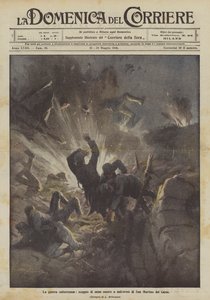 De ondergrondse oorlog, mijnexplosies ten zuidwesten van San Martino del Carso door Achille Beltrame