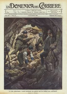 De ondergrondse strijd, onze mensen voltooien een tunnel om een tegenmijn tot ontploffing te brengen door Achille Beltrame