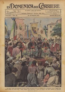 Het nieuwe standbeeld van de Madonna van Loreto, opnieuw gemaakt naar het model van het oude dat door een brand werd verwoest