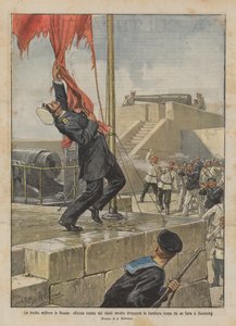 De militaire opstand in Rusland, een officier gedood door de rebellen terwijl hij de rode vlag verscheurde ? door Achille Beltrame
