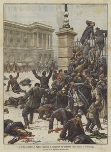 De volksopstand in Rusland, doden van stakers in de wijk Vassili Ostrof in Sint-Petersburg door Achille Beltrame