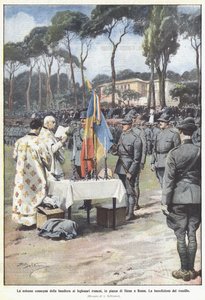 De plechtige overhandiging van de vlag aan de Roemeense legionairs, op het Piazza di Siena in Rome