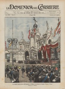 De plechtige opening van de Tentoonstelling van Milaan, de ceremonie bij de ere-ingang in het park