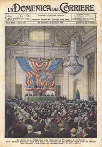 De historische scène van de opening van de Washington-conferentie voor ontwapening door Achille Beltrame