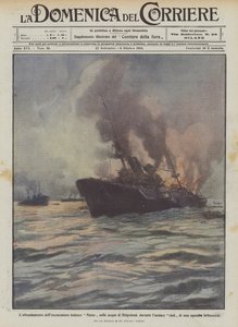 Het zinken van de Duitse kruiser Mainz in de wateren van Helgoland, tijdens een gedurfde aanval