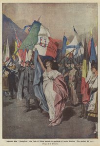 De apotheose van de Marseillaise in de Scala van Milaan tijdens het Franse muziekconcert voor gezichtsverminkten