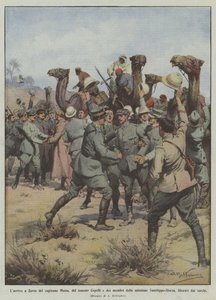 De aankomst in Zavia van kapitein Moizo, luitenant Copelli en de leden van de missie door Achille Beltrame