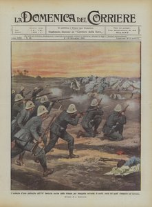 De lof van een patrouille van het 84e infanterie die uit de loopgraven kwam om een groep Arabieren te achtervolgen