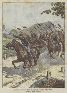 De grote manoeuvres in Veneto, een cavaleriecharge bij Cornuda