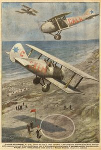De nieuwigheden van de luchtvaart, golf gespeeld vanuit de lucht door Achille Beltrame