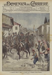 De Italiaanse bezettingen in Albanië, de cavalerie trekt Giorgucati (Drynos-vallei) binnen
