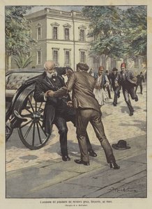 De moord op de president van de Griekse regering, Delyannis, in Athene door Achille Beltrame