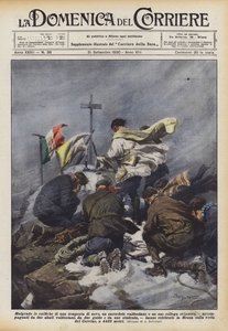Ondanks de sneeuwstorm, een priester uit de Aosta-vallei en zijn Zwitserse collega... door Achille Beltrame