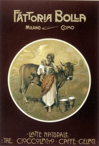 Moeder die haar baby koemelk laat drinken - Fattoria Bolla reclameposter