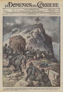 In de Fassa-regio (Avisio), na hevige strijd, bezetten de alpini de ruige top van de Cauriol