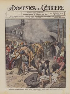 Onbekende helden, moedigen die mensen redden uit de brandende zwavelmijn van Casteltermini door Achille Beltrame