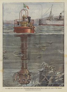 Om goud te zoeken op de zeebodem, de hydroscoop uitgevonden door de Italiaan Pino, in actie