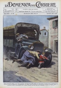 Bij Genazzano (Rome), een meisje dat plotseling van haar moeder wegliep om over te steken...