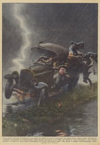Bij Siena, tijdens een storm, werd een vrachtwagen vol geraakt door een bliksemschicht
