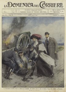 Prinses Laetitia redt een boer op een weg in Piëmont door Achille Beltrame