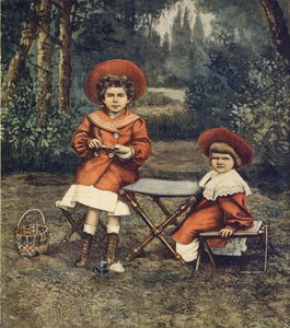 Prinsessen Jolanda en Mafalda, dochters van de koning, in de tuinen van Quirinale (illustratie) door Achille Beltrame