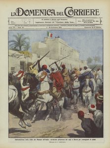 Onderwerping van de Mansur-stam aan Italië, kleurrijke rit van de leiders naar Derna om de wapens over te geven door Achille Beltrame