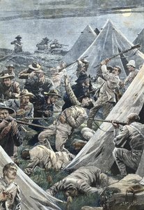 Zuid-Afrika. Tweede Boerenoorlog. Aanval op het Engelse kamp van Tweefontein (1902). Illustratie door Achille Beltrame. Gravure.