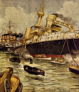 Het Andrea Doria slagschip gestrand bij Gallipoli, uit La Domenica del Corriere door Achille Beltrame