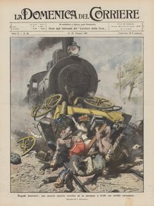 Spoorwegtragedies, een luxe rijtuig aangereden bij een spoorwegovergang met verschrikkelijke gevolgen door Achille Beltrame