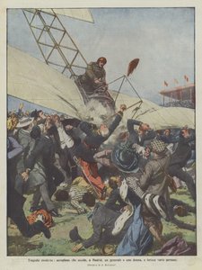 Moderne tragedies, vliegtuig dat in Madrid een generaal en een vrouw doodt en meerdere mensen verwondt door Achille Beltrame