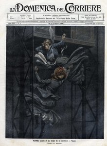 Twee vrouwen vielen uit een lift in Napels in 1910. door Achille Beltrame