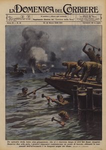 Een episode van de Chinees-Japanse strijd, die opnieuw is opgelaaid langs de oevers van de Jangtse-rivier door Achille Beltrame