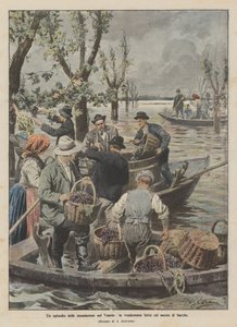 Een episode van de overstromingen in Veneto, de oogst gedaan met behulp van boten door Achille Beltrame