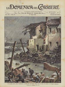 Een episode van de laatste overstromingen, de vernietiging van de Origoni-fabriek door de doorbraak van de Lambro
